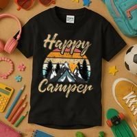 Funny Camping Hiking Lover Present Happy Camper Gift Kids T-Shirt thumb 3