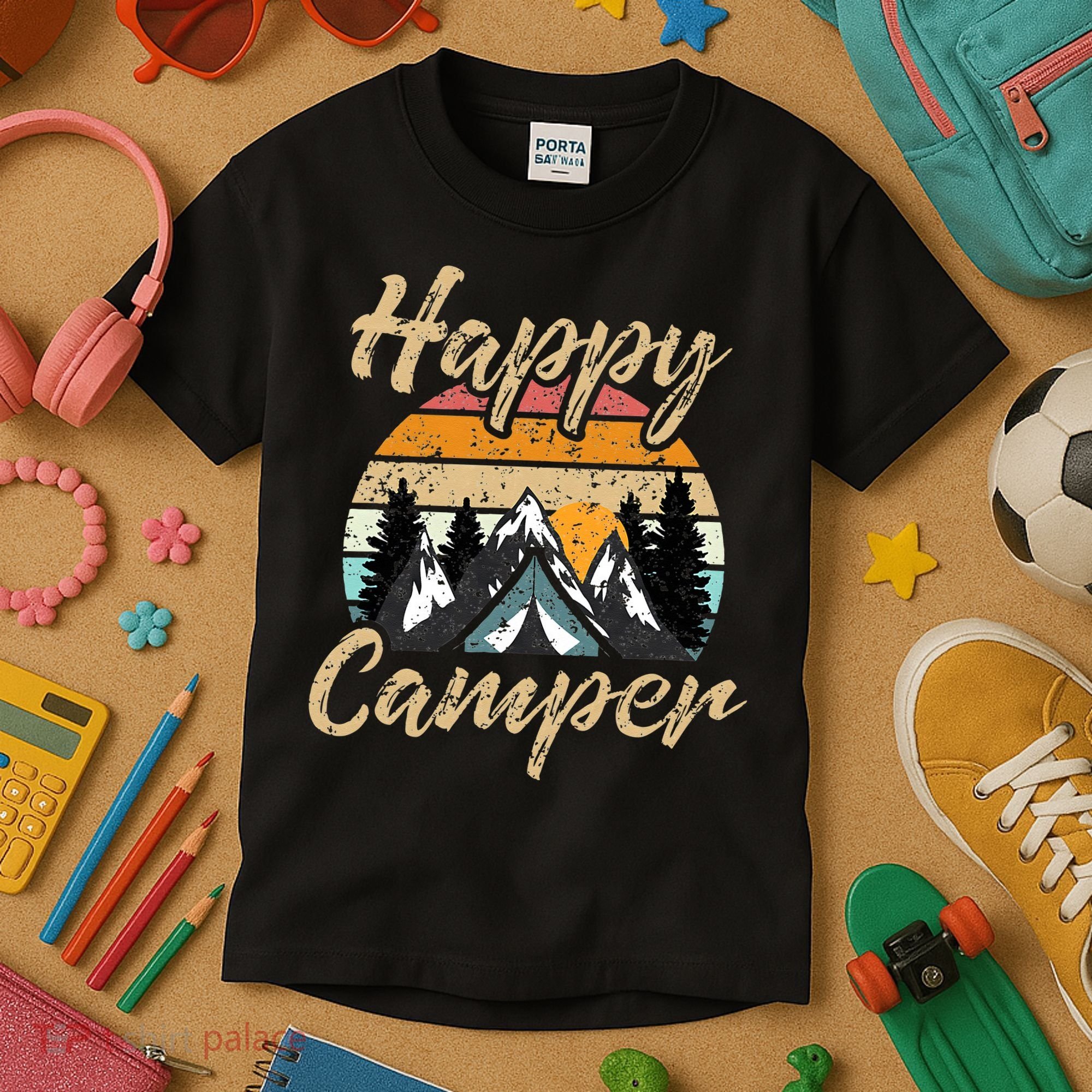 Funny Camping Hiking Lover Present Happy Camper Gift Kids T-Shirt