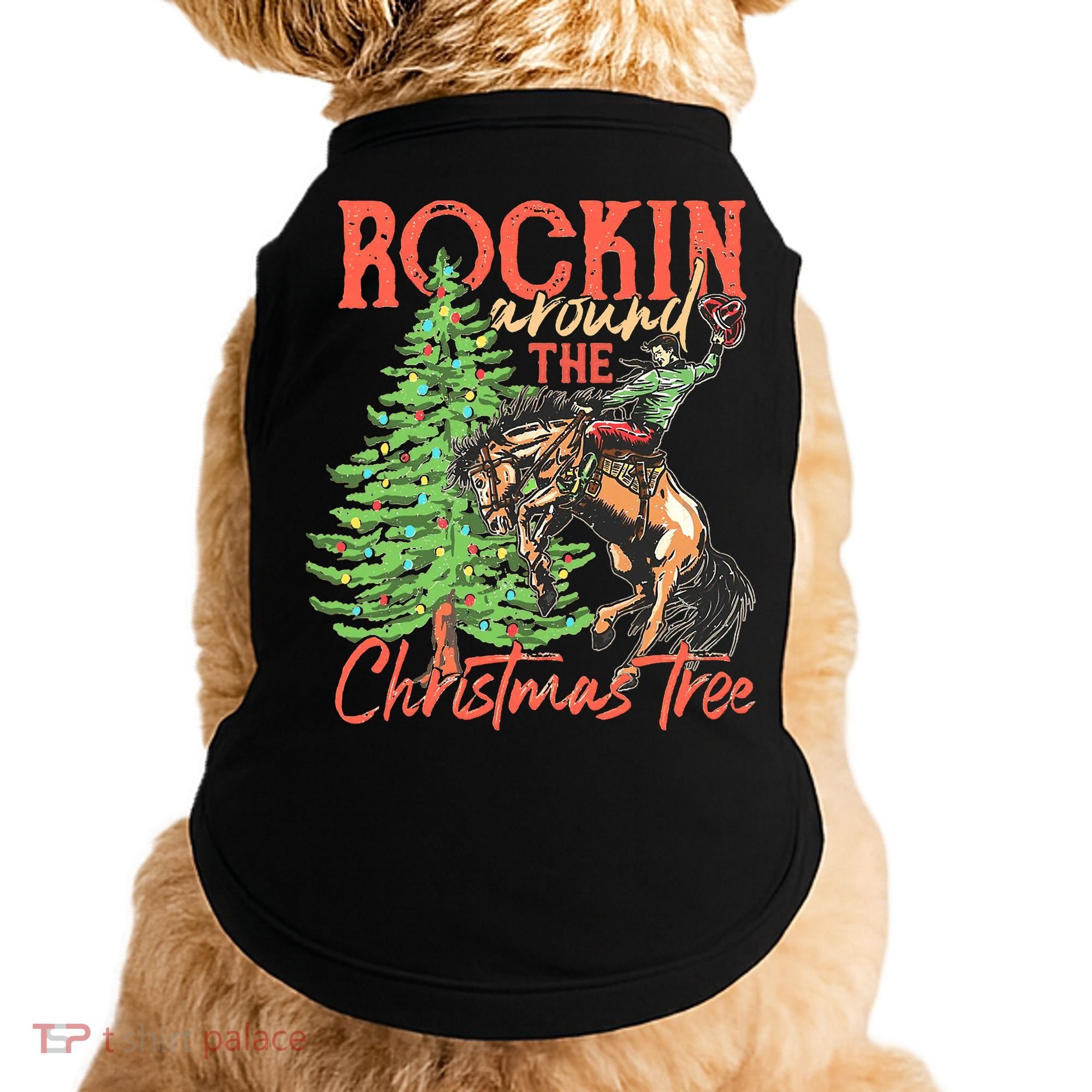 Funny Cow Horsing Rocking Around Christmas Tree Western Doggie Tank
