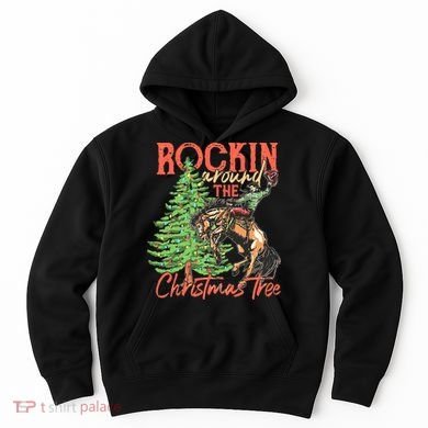 Funny Cow Horsing Rocking Around Christmas Tree Western Hoodie