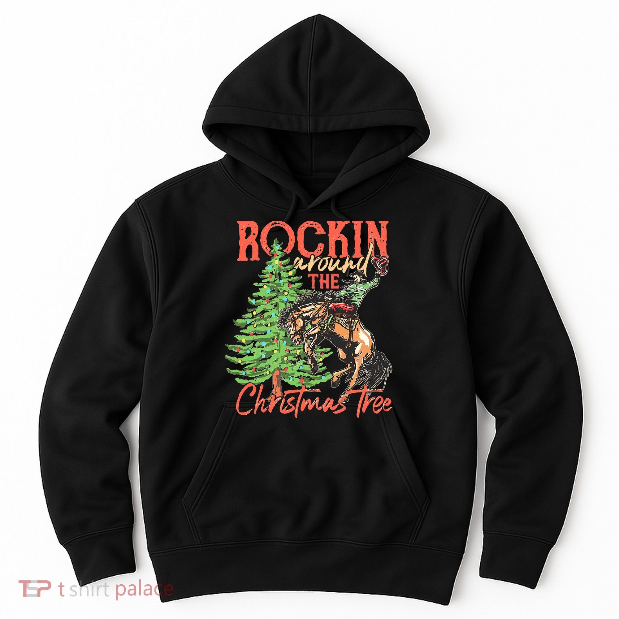 Funny Cow Horsing Rocking Around Christmas Tree Western Hoodie