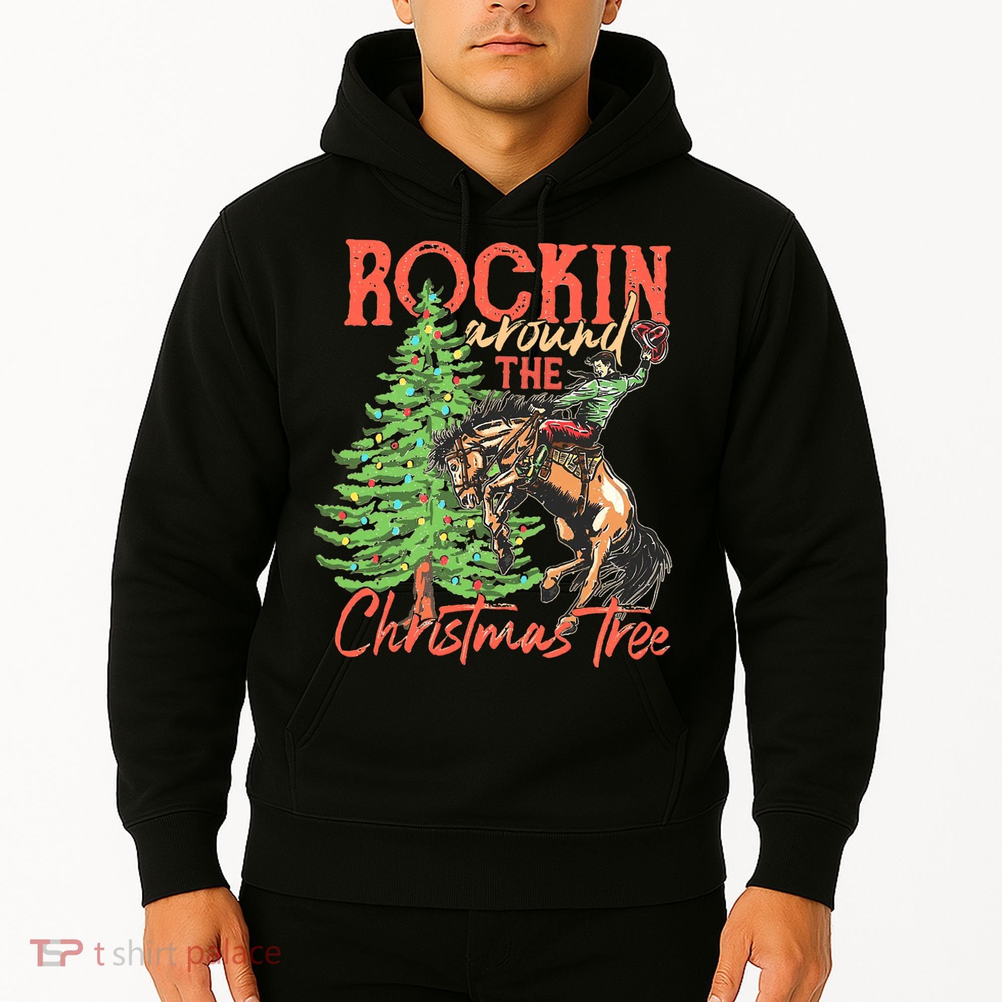 Funny Cow Horsing Rocking Around Christmas Tree Western Hoodie