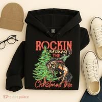 Funny Cow Horsing Rocking Around Christmas Tree Western Hoodie thumb 4