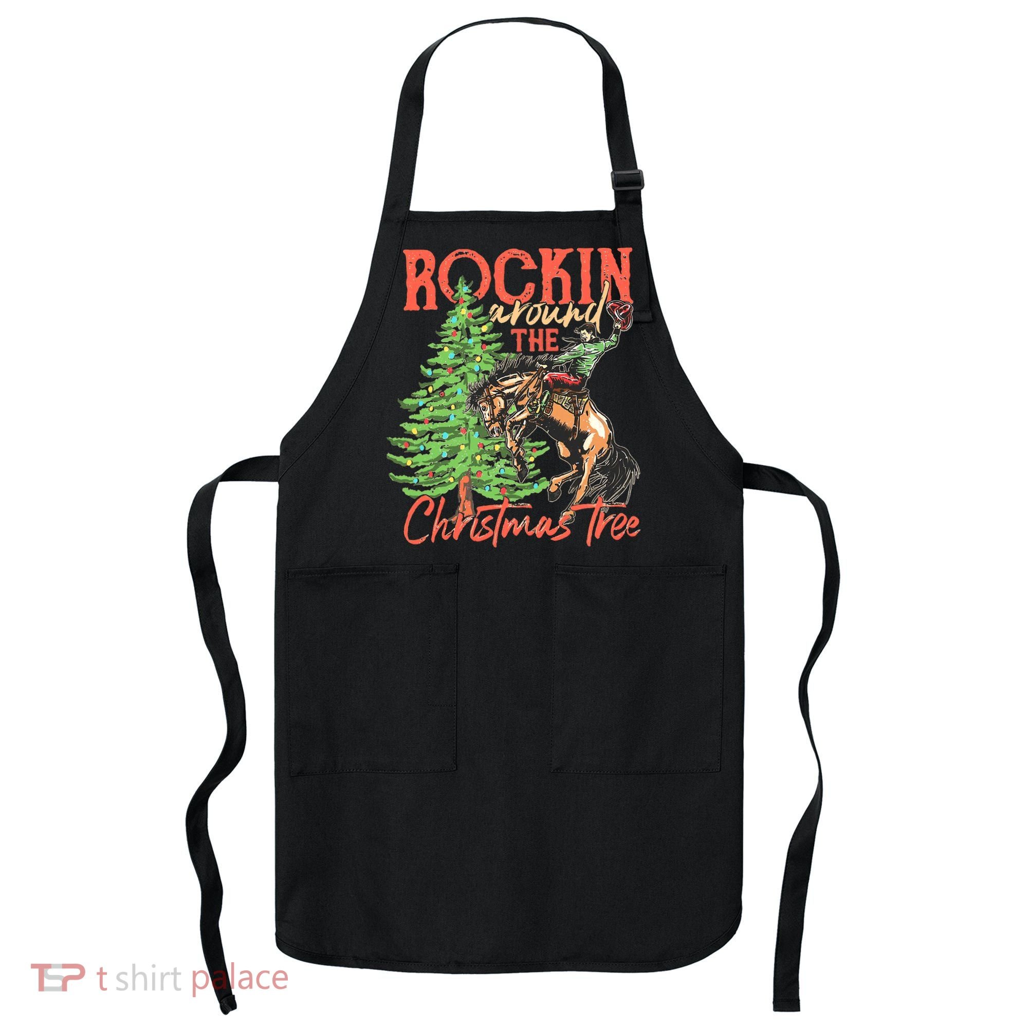 Funny Cow Horsing Rocking Around Christmas Tree Western Apron