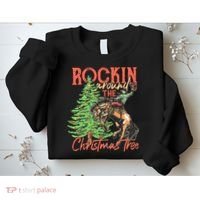 Funny Cow Horsing Rocking Around Christmas Tree Western Sweatshirt thumb 2