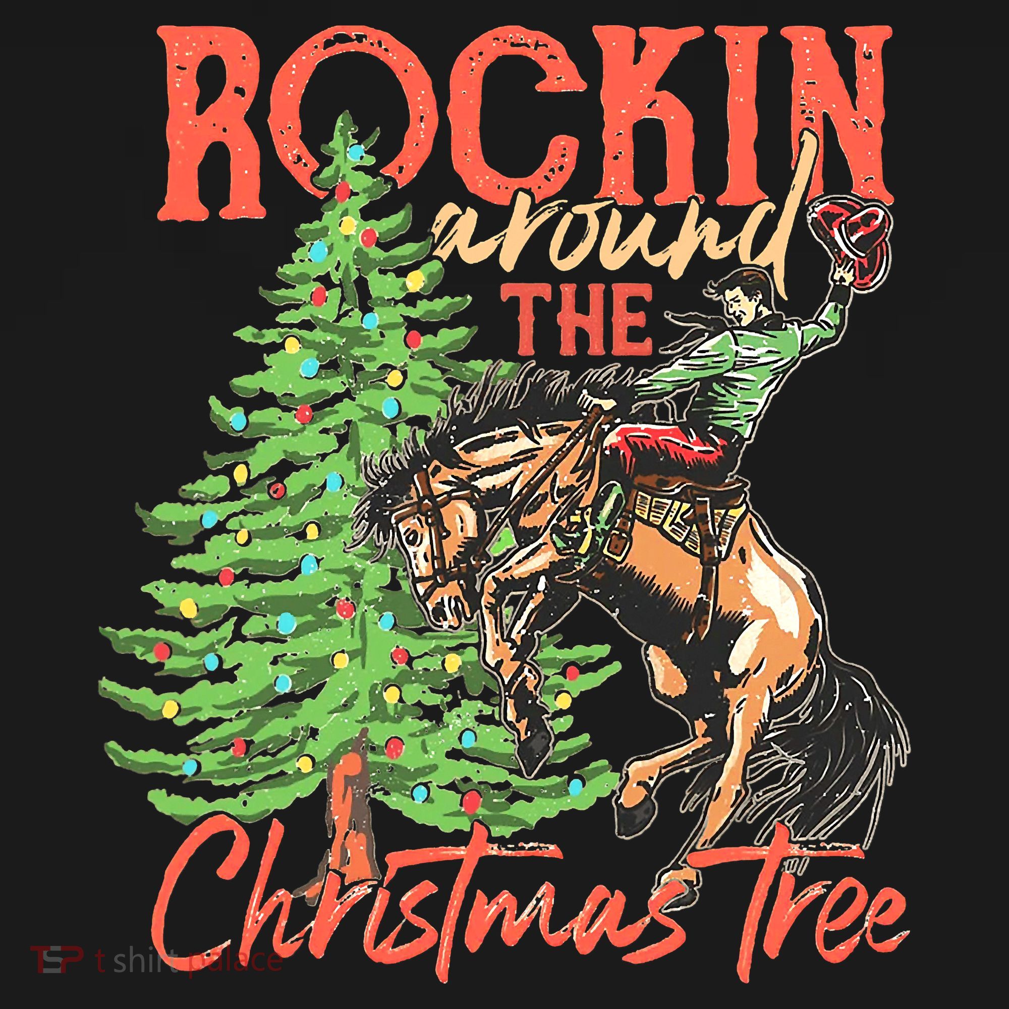 Funny Cow Horsing Rocking Around Christmas Tree Western Sweatshirt