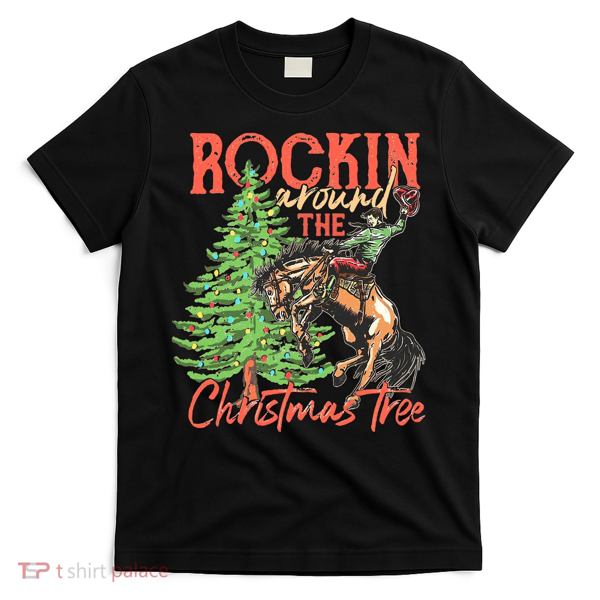 Funny Cow Horsing Rocking Around Christmas Tree Western T-Shirt