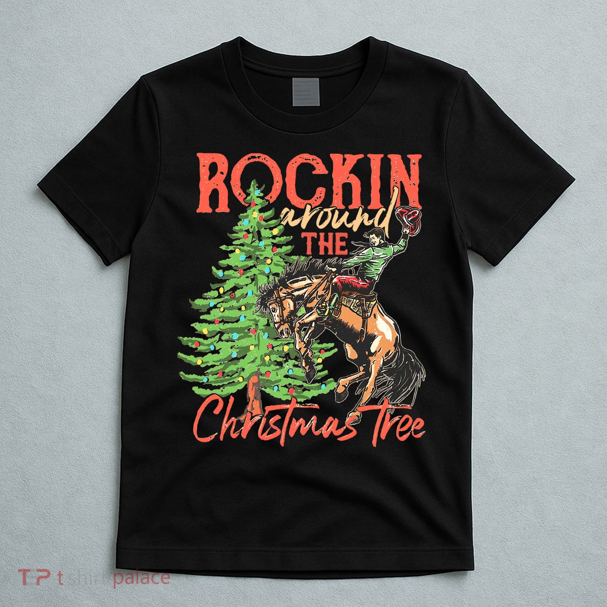 Funny Cow Horsing Rocking Around Christmas Tree Western T-Shirt