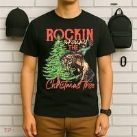 Funny Cow Horsing Rocking Around Christmas Tree Western T-Shirt thumb 6
