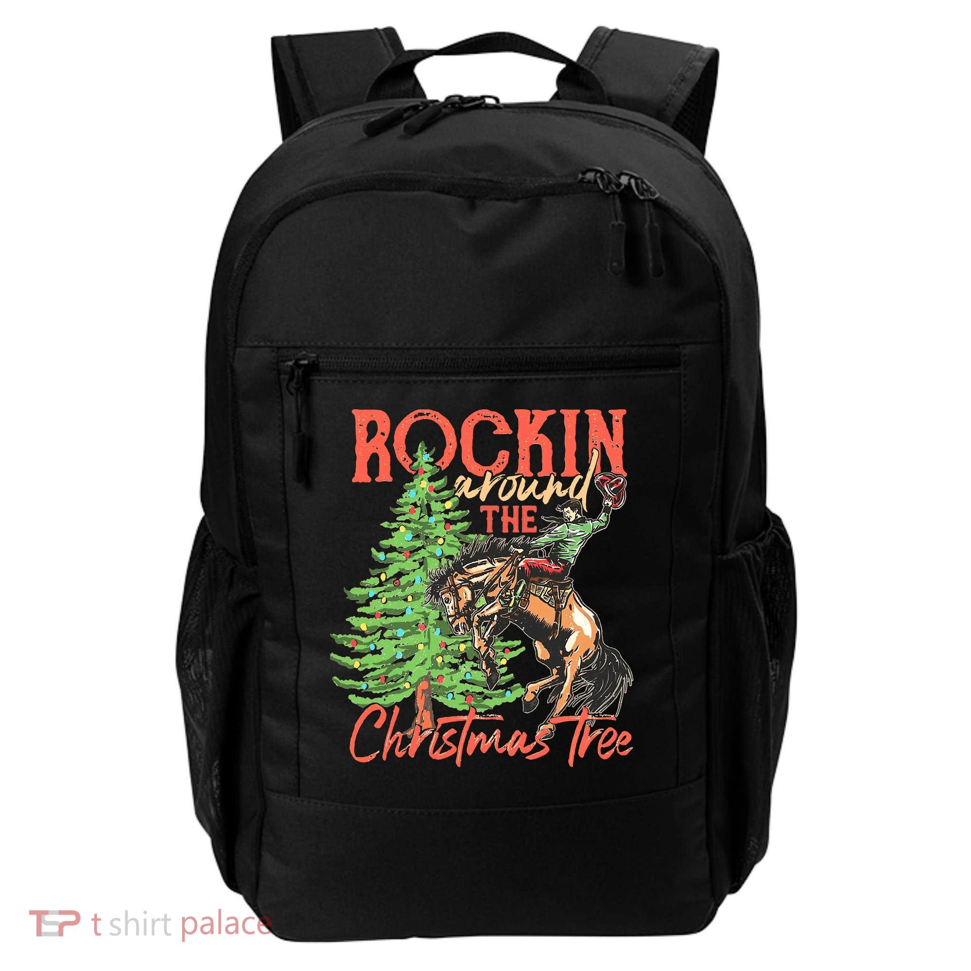 Funny Cow Horsing Rocking Around Christmas Tree Western Backpack