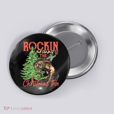 Funny Cow Horsing Rocking Around Christmas Tree Western Button