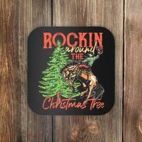 Funny Cow Horsing Rocking Around Christmas Tree Western Coaster thumb 0