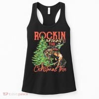 Funny Cow Horsing Rocking Around Christmas Tree Western Women's Tank Top thumb 0