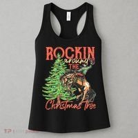 Funny Cow Horsing Rocking Around Christmas Tree Western Women's Tank Top thumb 3