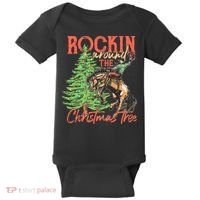 Funny Cow Horsing Rocking Around Christmas Tree Western Baby Bodysuit thumb 0