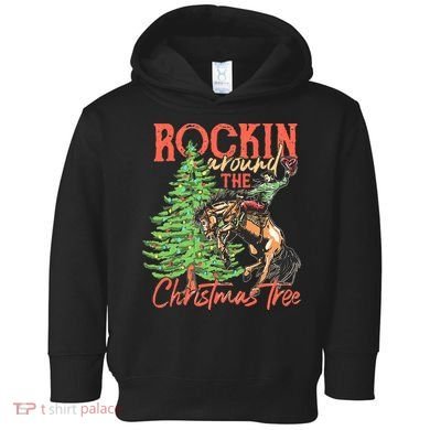 Funny Cow Horsing Rocking Around Christmas Tree Western Toddler Hoodie