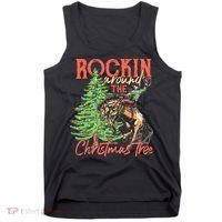Funny Cow Horsing Rocking Around Christmas Tree Western Tank Top thumb 0