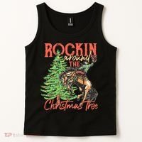 Funny Cow Horsing Rocking Around Christmas Tree Western Tank Top thumb 2