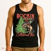 Funny Cow Horsing Rocking Around Christmas Tree Western Tank Top thumb 3