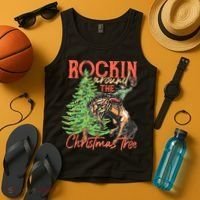 Funny Cow Horsing Rocking Around Christmas Tree Western Tank Top thumb 4