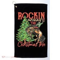 Funny Cow Horsing Rocking Around Christmas Tree Western Golf Towel thumb 0
