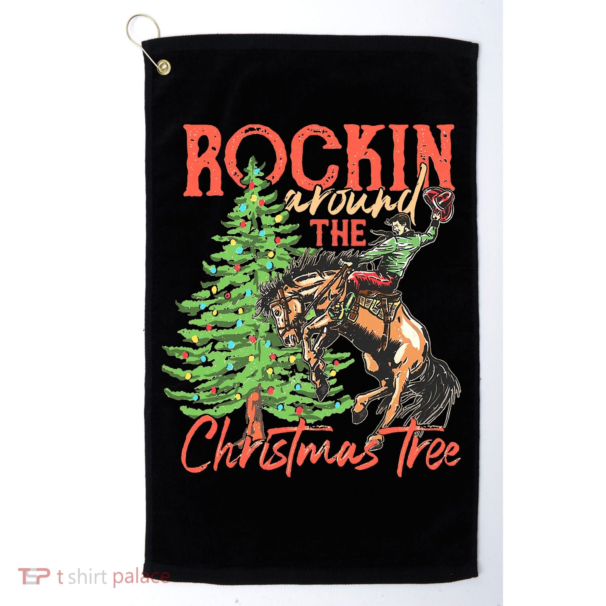 Funny Cow Horsing Rocking Around Christmas Tree Western Golf Towel