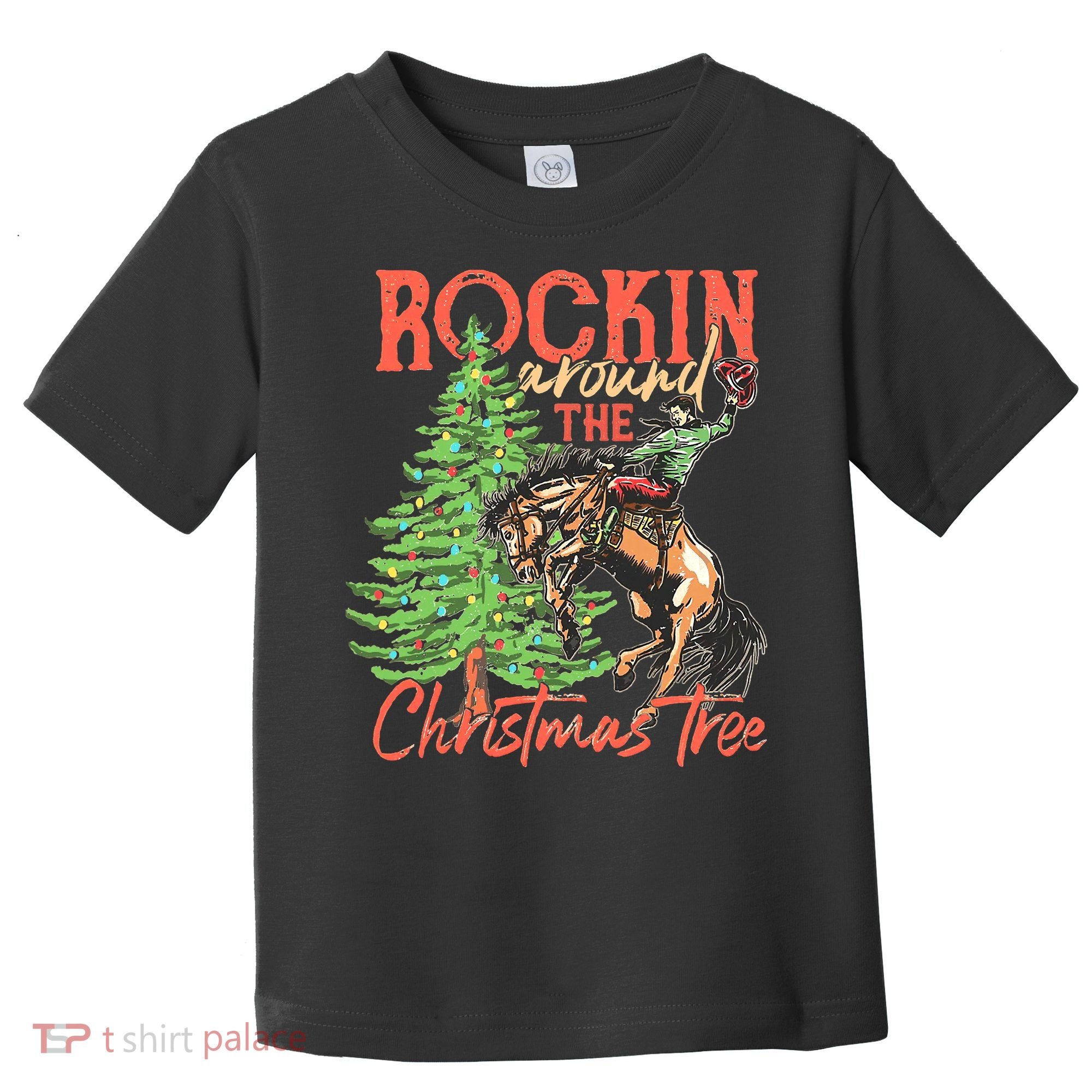 Funny Cow Horsing Rocking Around Christmas Tree Western Toddler T-Shirt