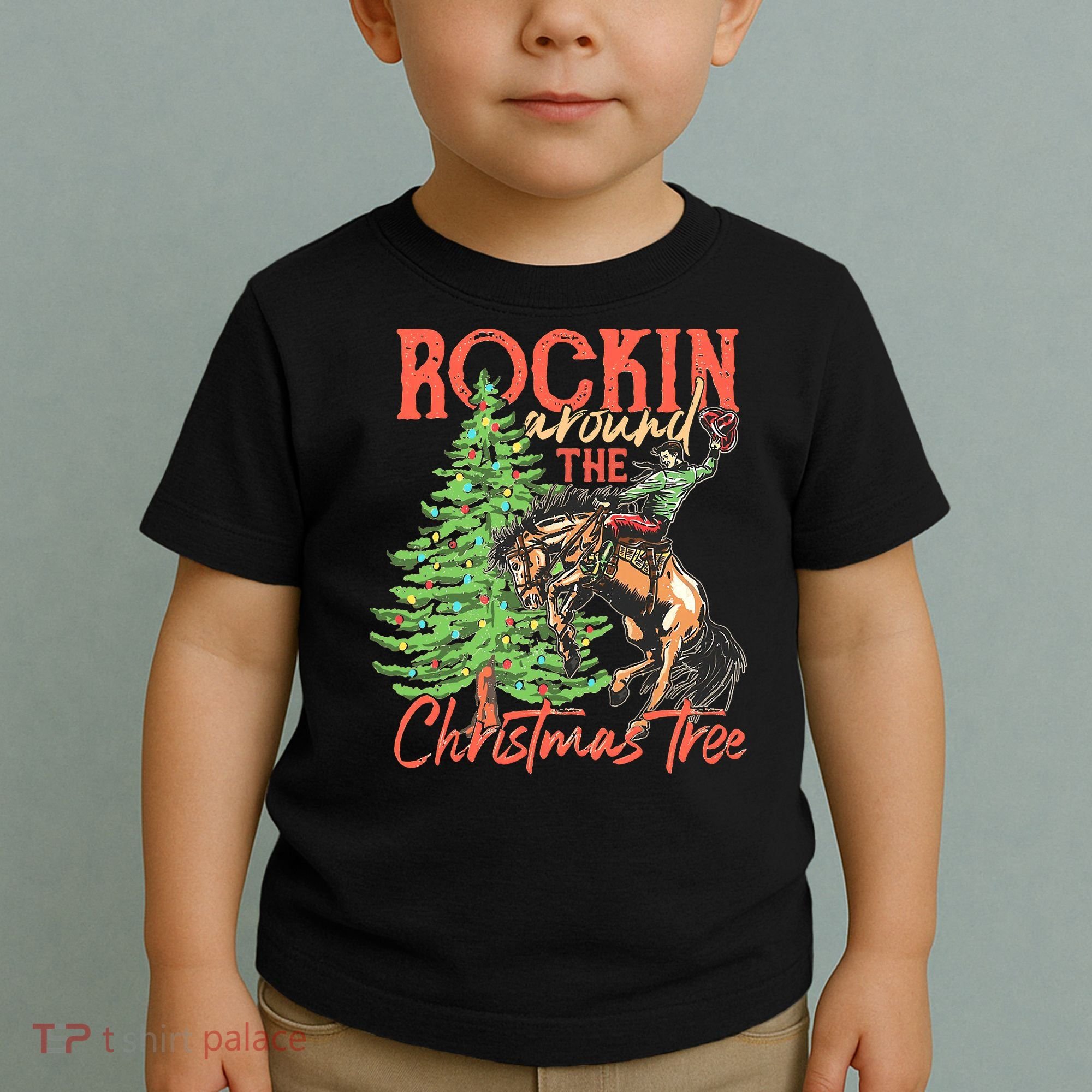 Funny Cow Horsing Rocking Around Christmas Tree Western Toddler T-Shirt