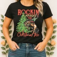 Funny Cow Horsing Rocking Around Christmas Tree Western Women's T-Shirt thumb 2