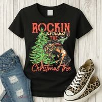 Funny Cow Horsing Rocking Around Christmas Tree Western Women's T-Shirt thumb 3
