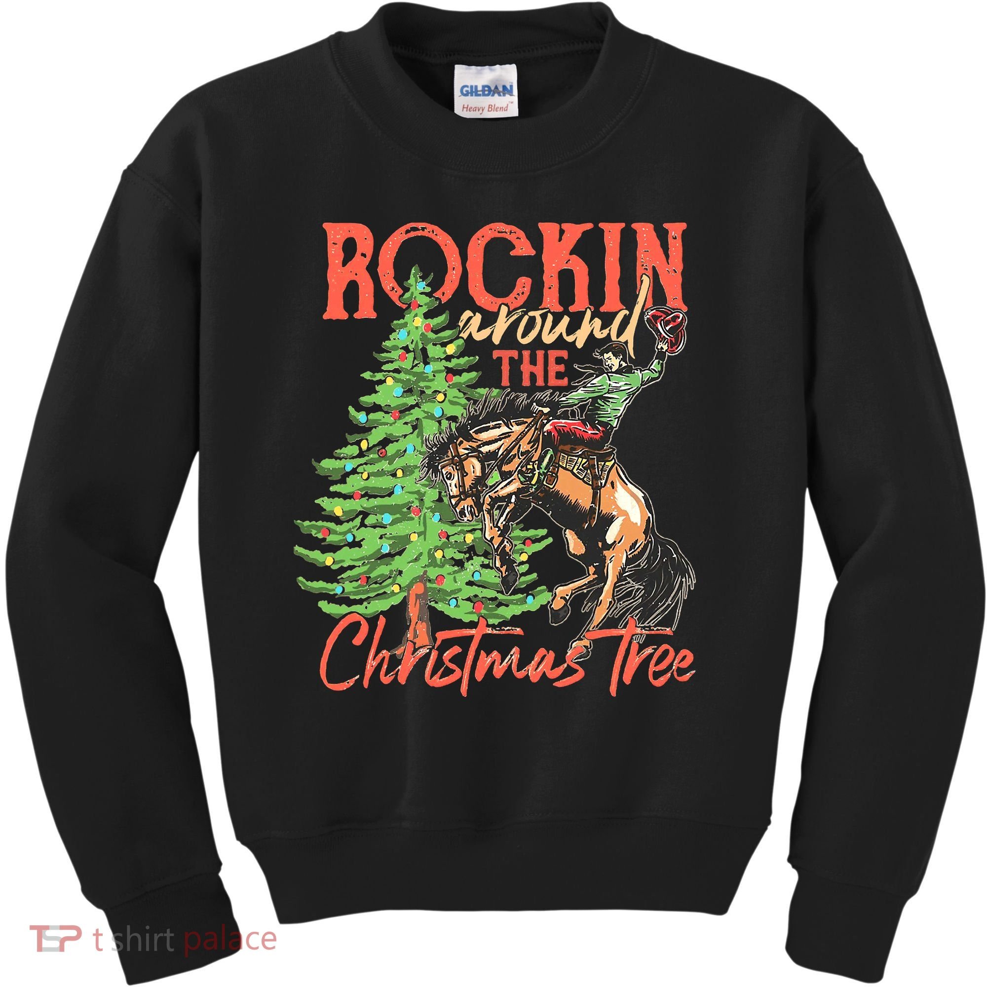Funny Cow Horsing Rocking Around Christmas Tree Western Kids Sweatshirt
