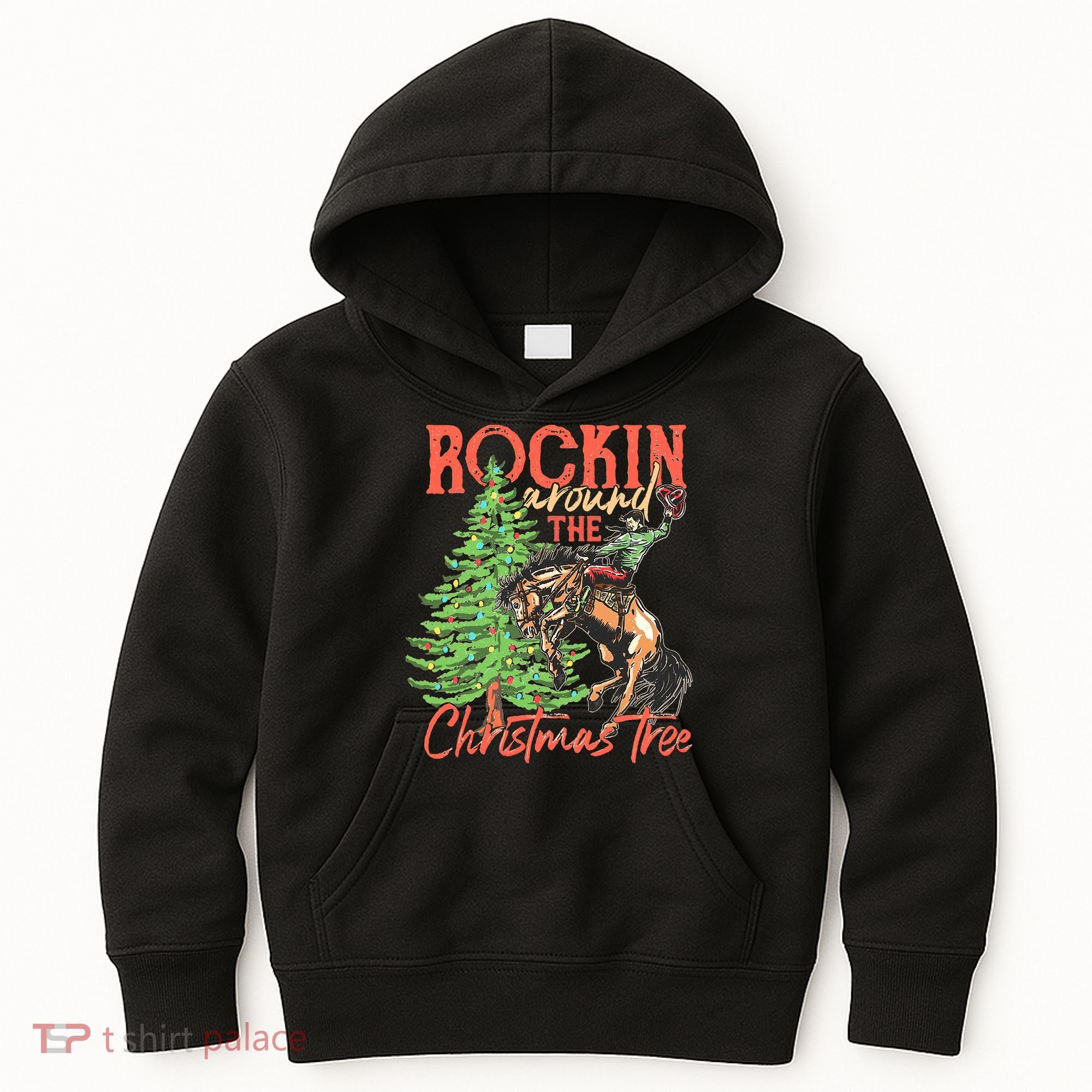 Funny Cow Horsing Rocking Around Christmas Tree Western Kids Hoodie