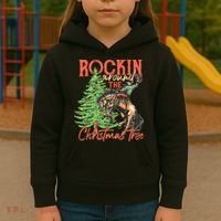 Funny Cow Horsing Rocking Around Christmas Tree Western Kids Hoodie thumb 3