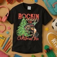 Funny Cow Horsing Rocking Around Christmas Tree Western Kids T-Shirt thumb 3