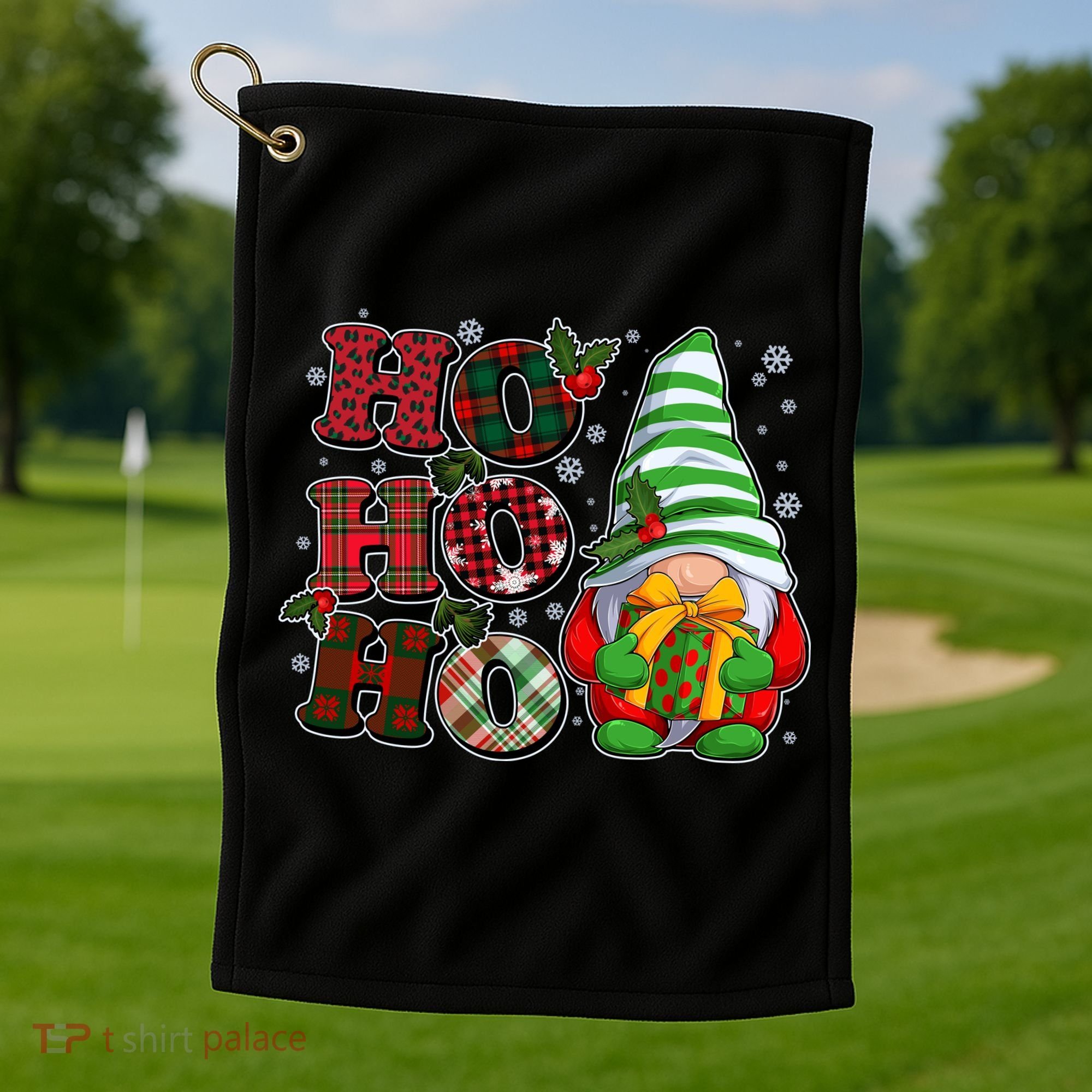 Funny Christmas Ho Ho Ho Gnome Golf Towel