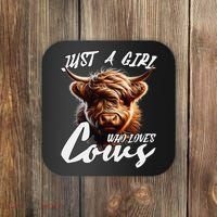 Funny Cute Highland Cow Just A Girl Who Loves Cows Coaster thumb 0