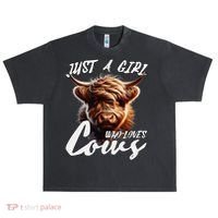 Funny Cute Highland Cow Just A Girl Who Loves Cows Urban Oversized Heavyweight T-Shirt thumb 0