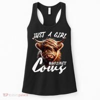 Funny Cute Highland Cow Just A Girl Who Loves Cows Women's Tank Top thumb 0