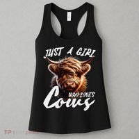 Funny Cute Highland Cow Just A Girl Who Loves Cows Women's Tank Top thumb 3