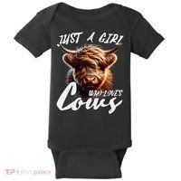 Funny Cute Highland Cow Just A Girl Who Loves Cows Baby Bodysuit thumb 0