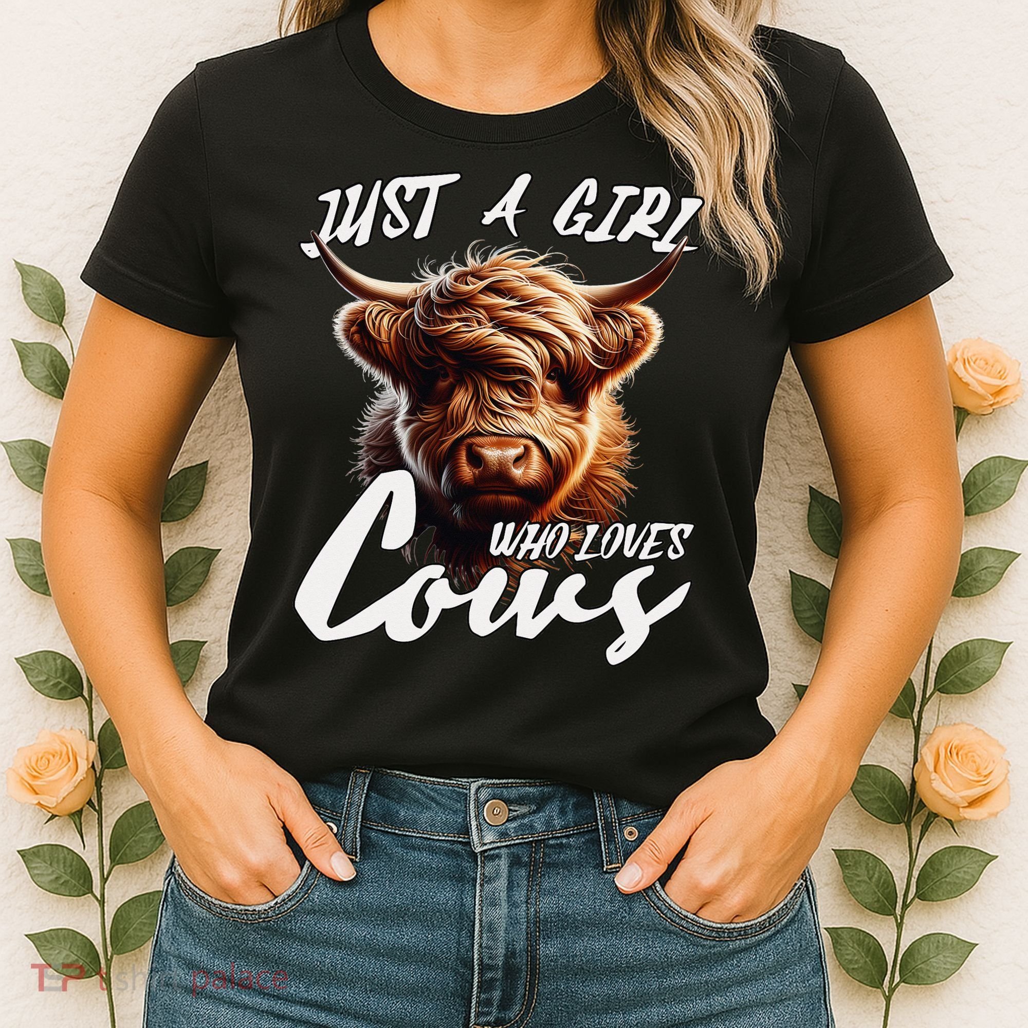 Funny Cute Highland Cow Just A Girl Who Loves Cows Women's T-Shirt