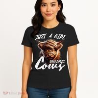 Funny Cute Highland Cow Just A Girl Who Loves Cows Women's T-Shirt thumb 4