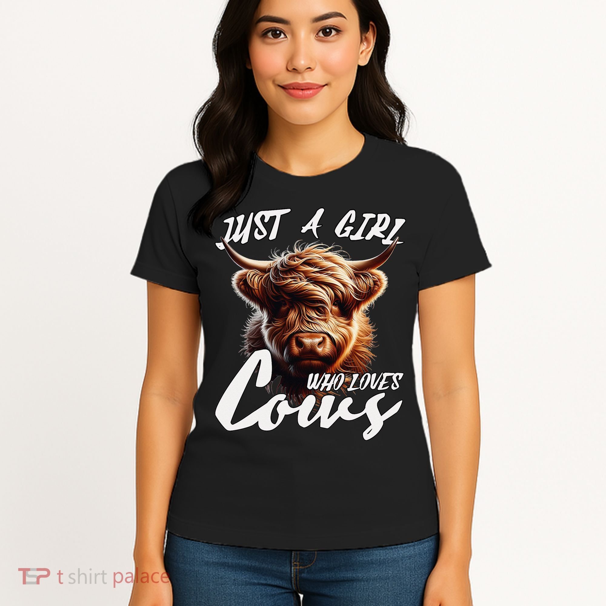 Funny Cute Highland Cow Just A Girl Who Loves Cows Women's T-Shirt