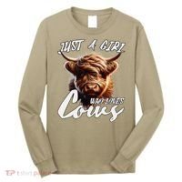 Funny Cute Highland Cow Just A Girl Who Loves Cows Long Sleeve Shirt thumb 0