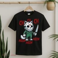 Funny Cat Horror Movies Cute Halloween For Cat Kitty Lovers T-Shirt thumb 2