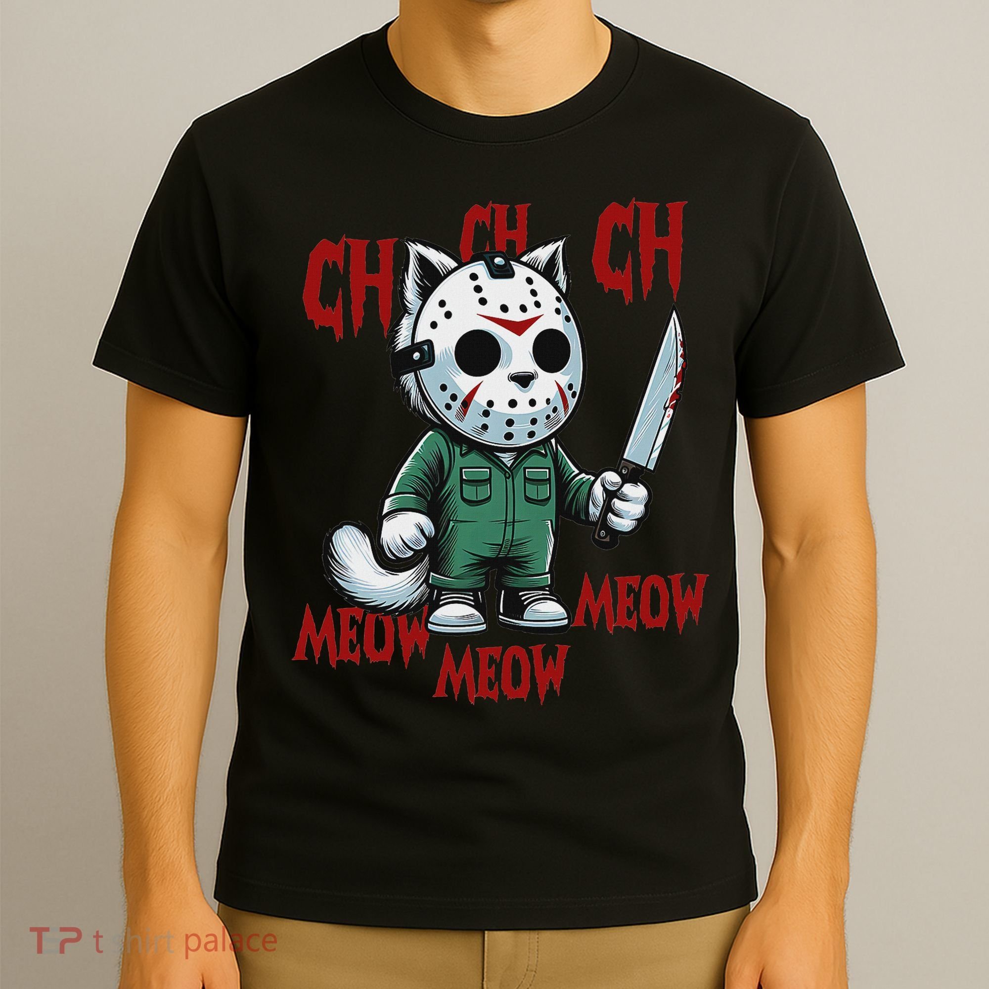 Funny Cat Horror Movies Cute Halloween For Cat Kitty Lovers T-Shirt