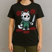 Funny Cat Horror Movies Cute Halloween For Cat Kitty Lovers T-Shirt thumb 4