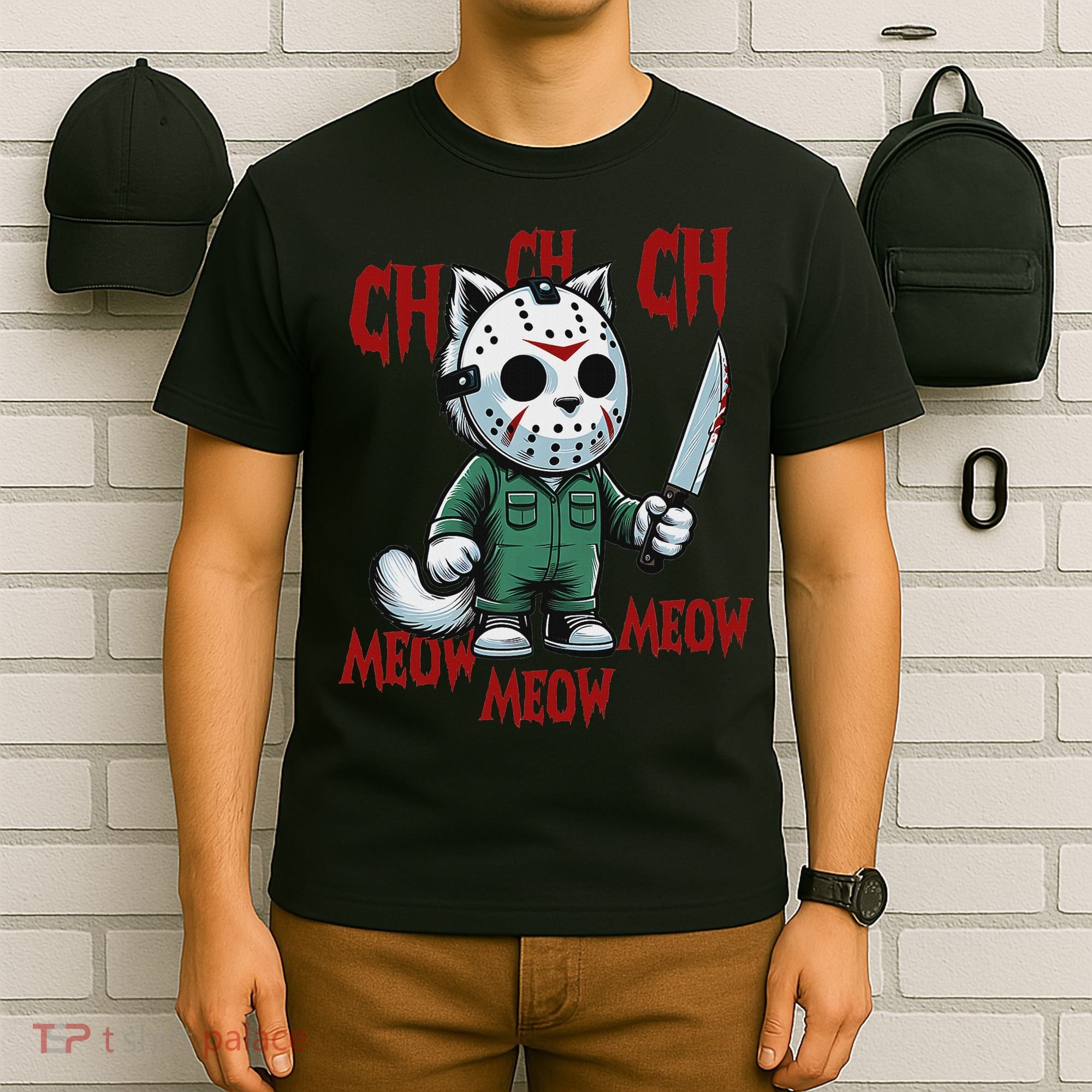 Funny Cat Horror Movies Cute Halloween For Cat Kitty Lovers T-Shirt