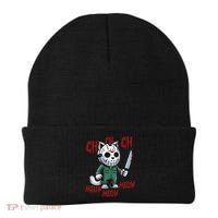 Funny Cat Horror Movies Cute Halloween For Cat Kitty Lovers Beanie thumb 0