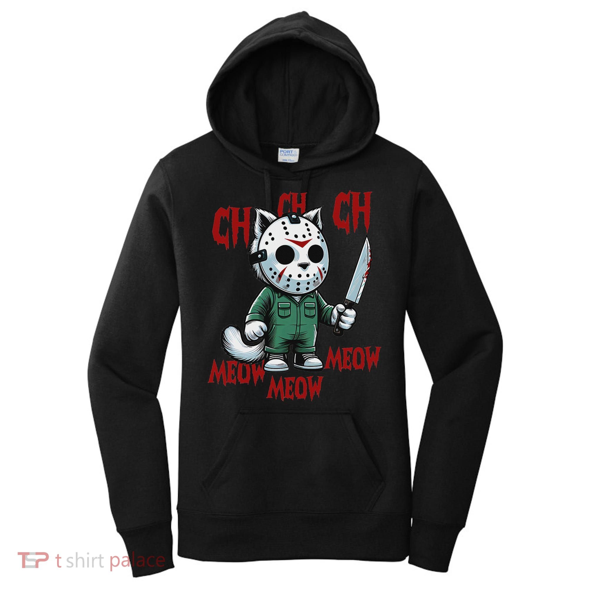 Funny Cat Horror Movies Cute Halloween For Cat Kitty Lovers Women's Hoodie